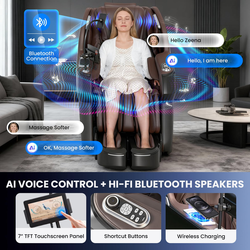 4D Massage Chair Full Body, Unique 2026 Space Walk & Ankle Stretch, Zero Gravity SL-Track Shiatsu Massage Chair Recliner with Electric Calfrest Extension & Foot Rollers, AI Voice, S002 White