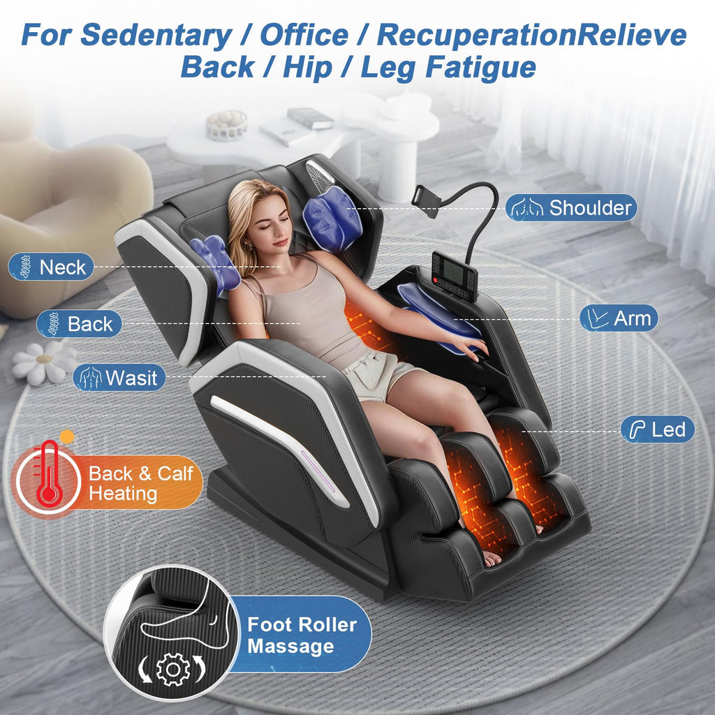 Massage Chair Full Body, Zero Gravity Massage Chair 2026 for Back Fatigue with 10 Fixed Rollers, Heating, Airbags, Phone Controller, Nightlights, Bluetooth Speaker for Living Room, Bedroom