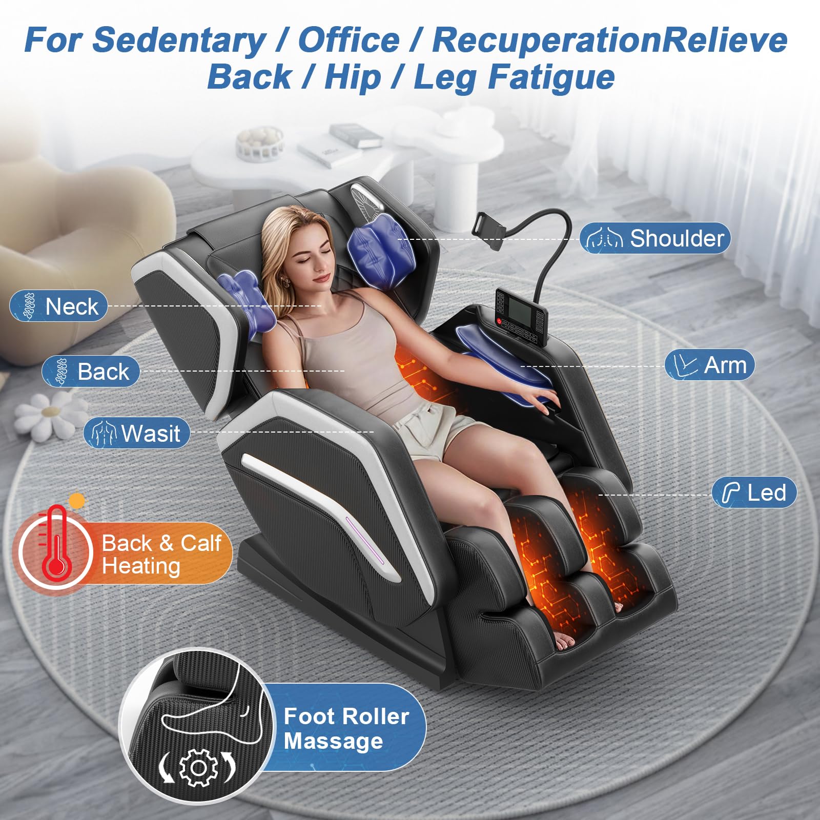 Massage Chair Full Body, Zero Gravity Massage Chair 2026 for Back Fatigue with 10 Fixed Rollers, Heating, Airbags, Phone Controller, Nightlights, Bluetooth Speaker for Living Room, Bedroom
