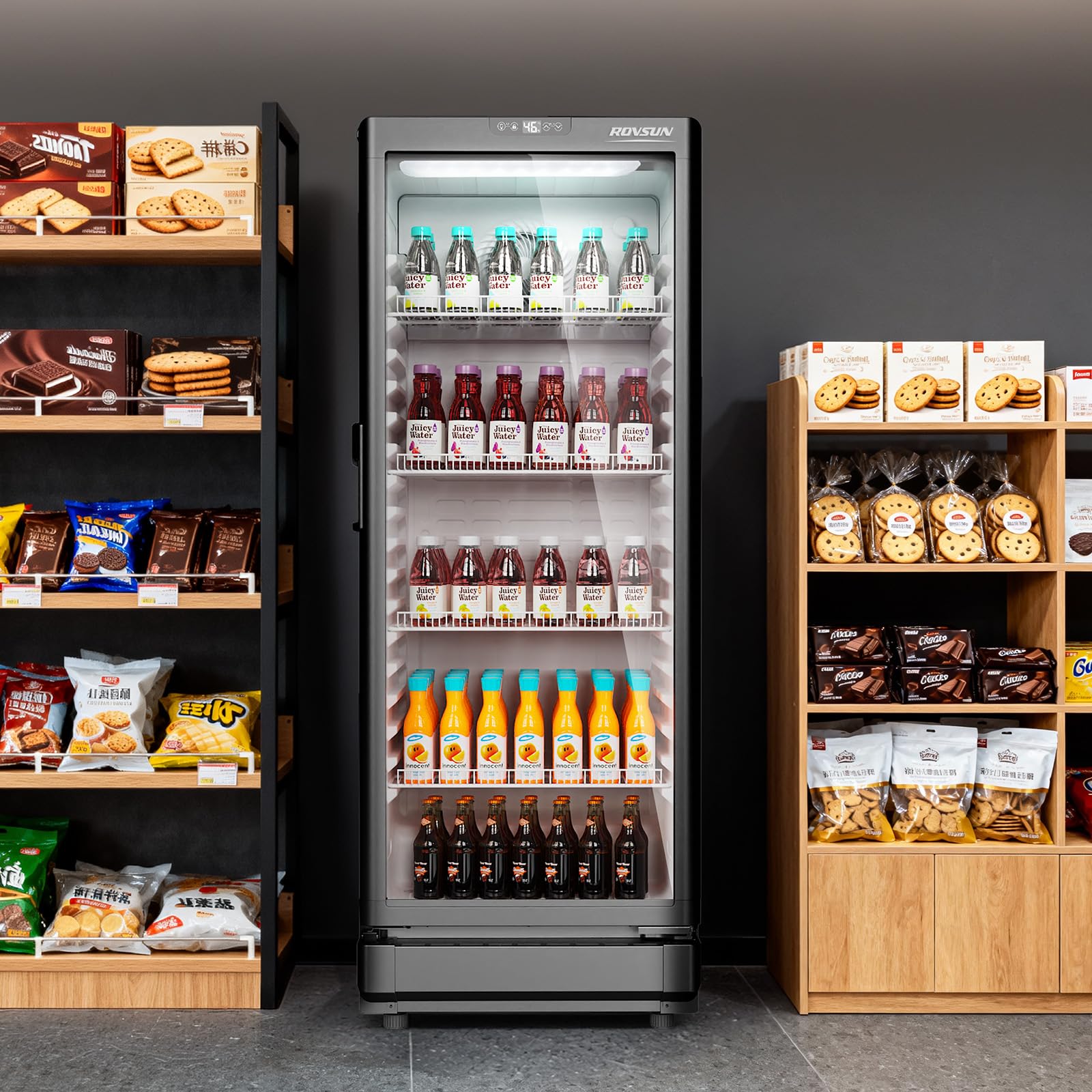ROVSUN 8 Cu.Ft Commercial Refrigerator Display Refrigerator ETL NSF Certified, Slim Commercial Beverage Cooler Glass Door Merchandiser Drink Fridge w/Adjustable Shelves LED Light for Bar Restaurant