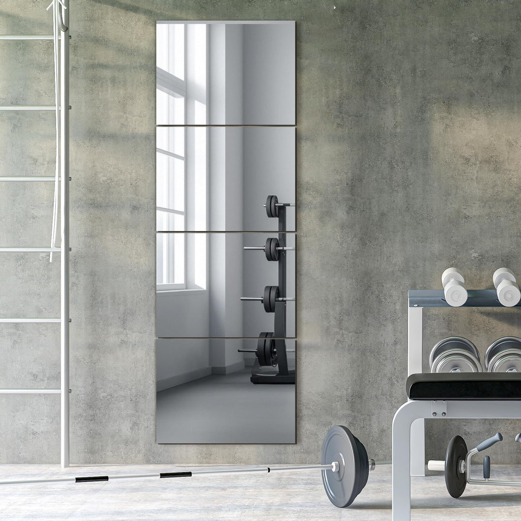 TRAHOME Wall Mirror Tiles, 16"x12"x12PCS Full Length Home Gym Mirror for Garage, Bedroom, Living Room, Over The Door