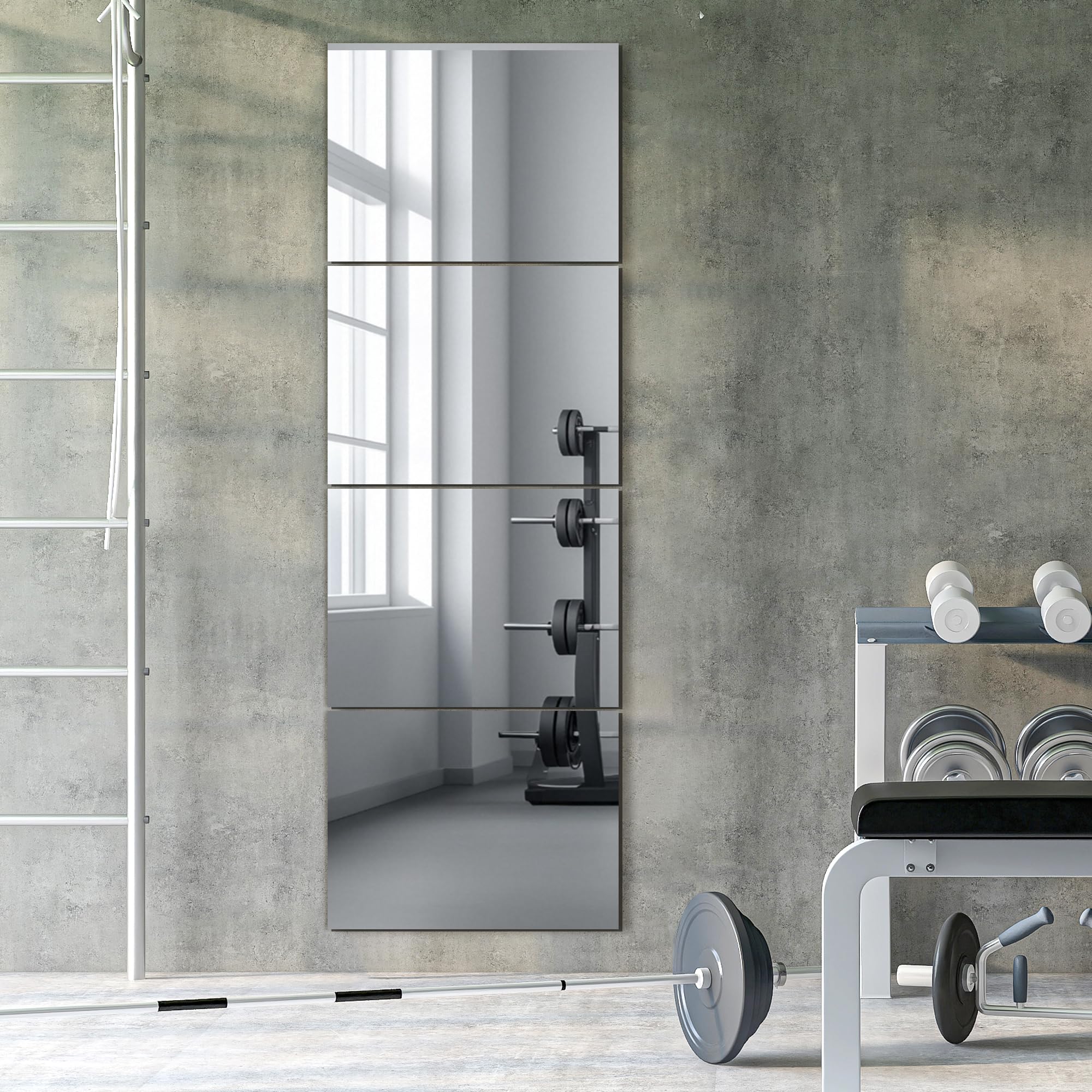 TRAHOME Wall Mirror Tiles, 16"x12"x12PCS Full Length Home Gym Mirror for Garage, Bedroom, Living Room, Over The Door