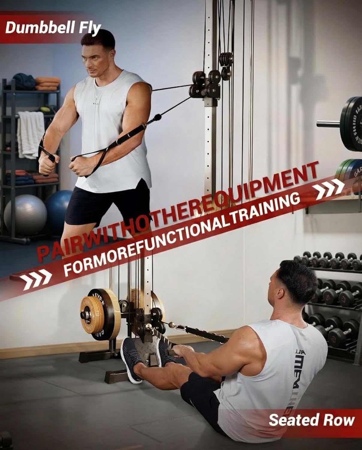 Wall Mount Cable Station, 18 Position Height Adjustable LAT Pulldown Machine with Dual Pulley System, Cable Crossover Machine for Home Gym