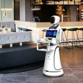 Restaurant Food Delivery Robot Service Waiter with Intelligent Navigation System, Autonomous Obstacle Avoidance, Interactive Display Screen, Dual Tray Design for Restaurant Hotel Hospitality Use