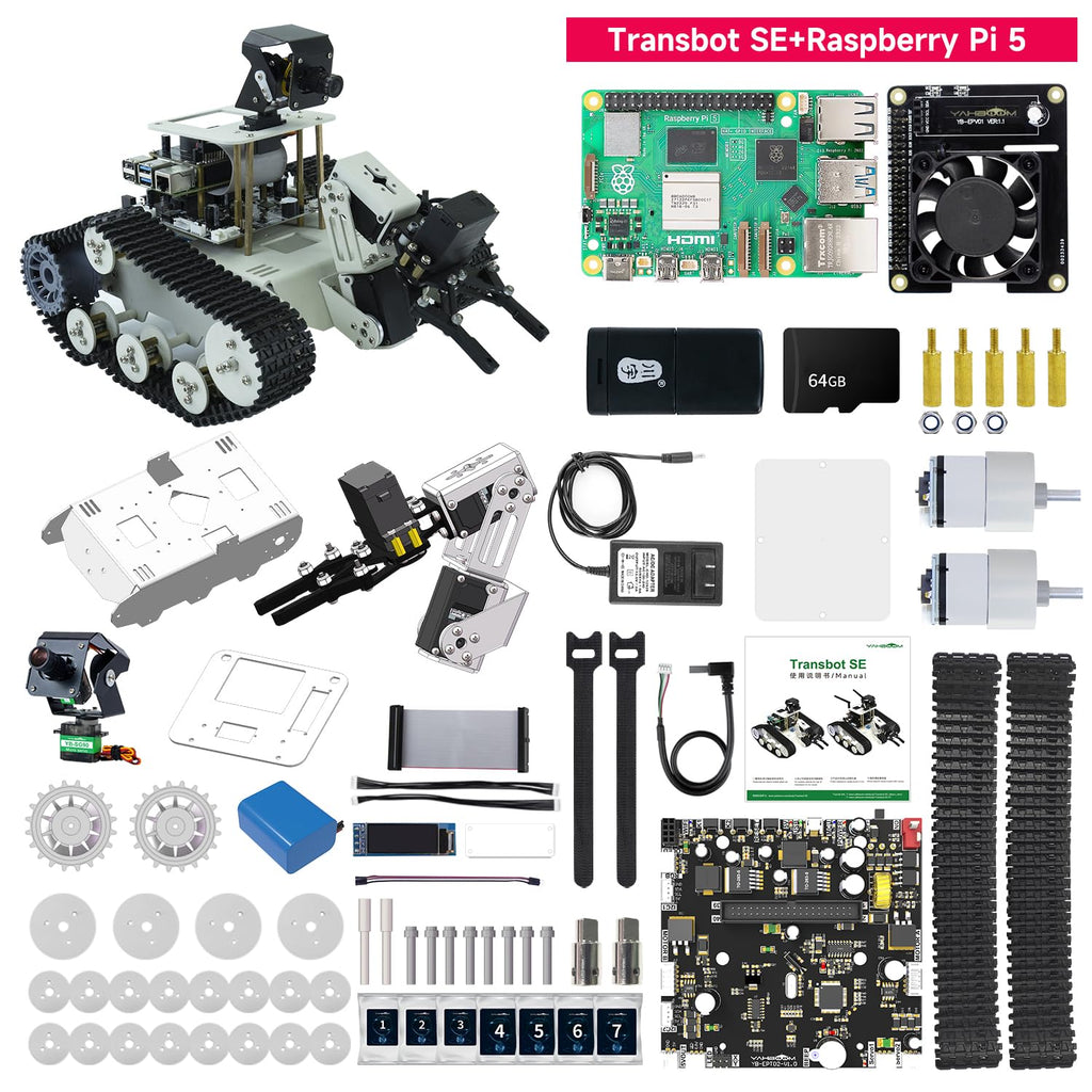 Yahboom DIY Programmable Project ROS Starter Tank Chassis Robot with AI Camera for Jetson Nano B01 Recognition Tracking OpenCV MediaPipe (Transbot-SE Without Nano)