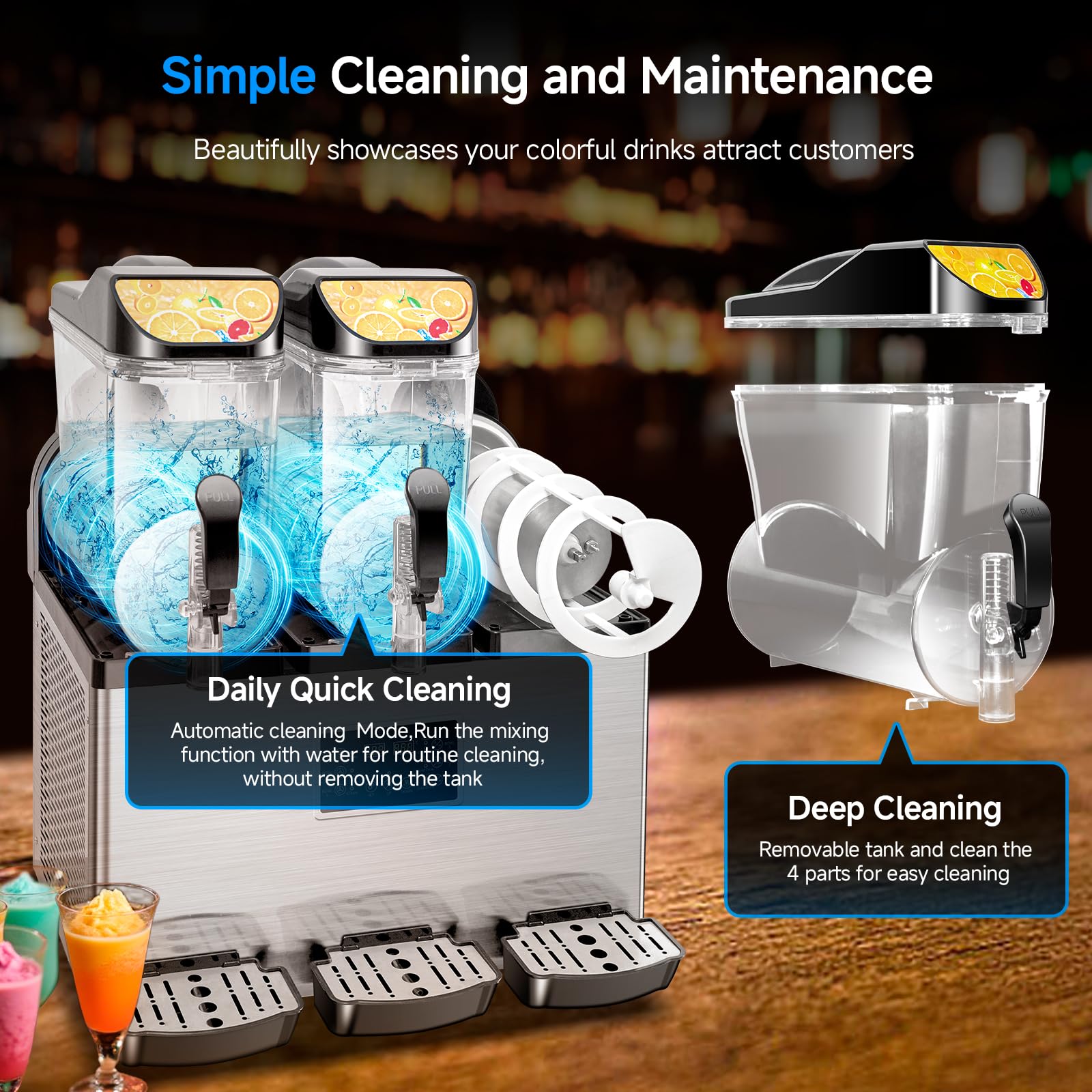 Slushy Machine,15L x2 Double Tanks Comercial Margarita &Slushie Machine,120+ Cups 1000W 110V Electric Large Daiquiri Machine with Self-cleaning Mode,for Home Party Restaurants Cafe Bars