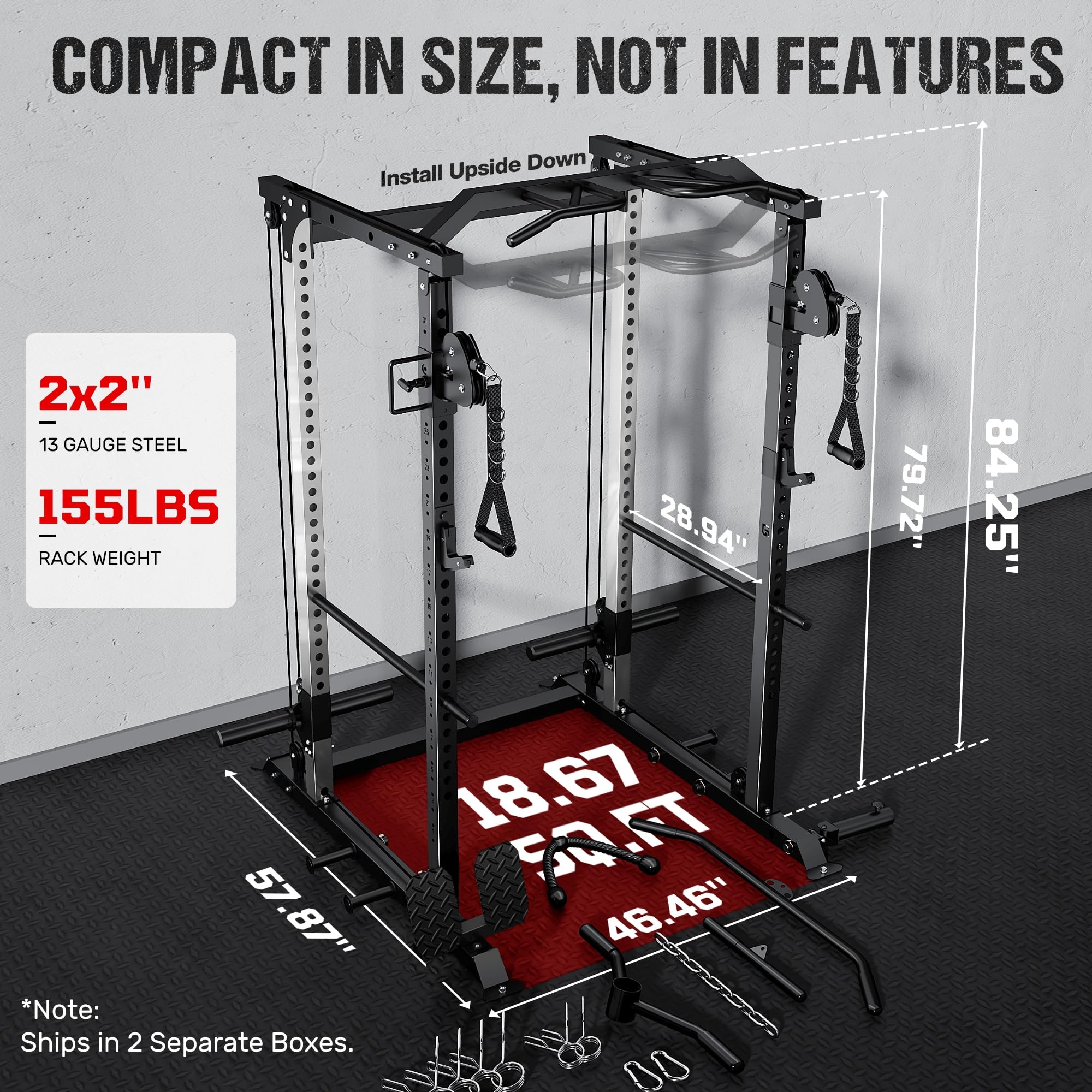 DP01 Power Cage, 2000LBS Squat Rack with with Cable Crossover and Dual Independent Pulley System, Full Cage for Full Body Training, Power Rack with More Training Attachments for Home Gym