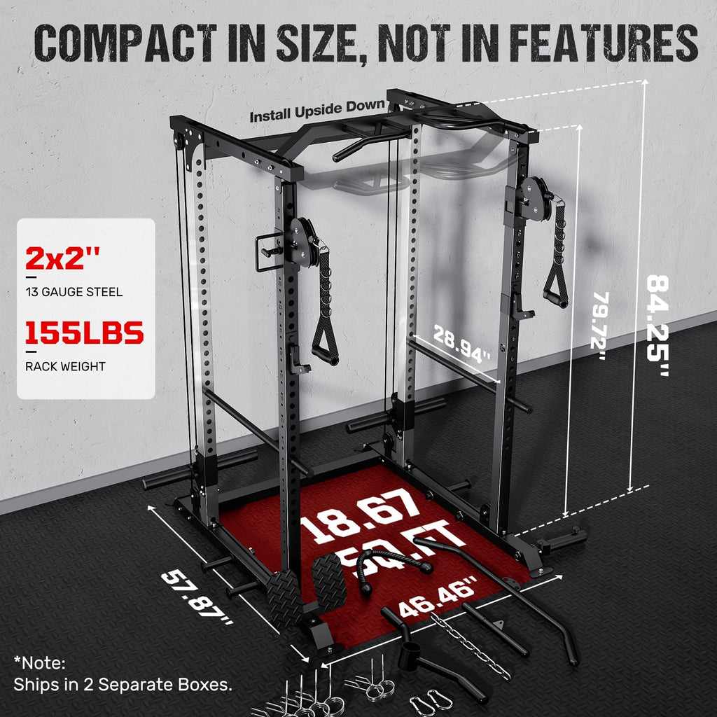 DP01 Power Cage, 2000LBS Squat Rack with with Cable Crossover and Dual Independent Pulley System, Full Cage for Full Body Training, Power Rack with More Training Attachments for Home Gym
