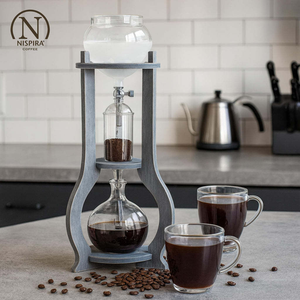 Nispira Cold Brew Drip Tower Iced Coffee Maker Glass Wooden Stand 25 Cups
