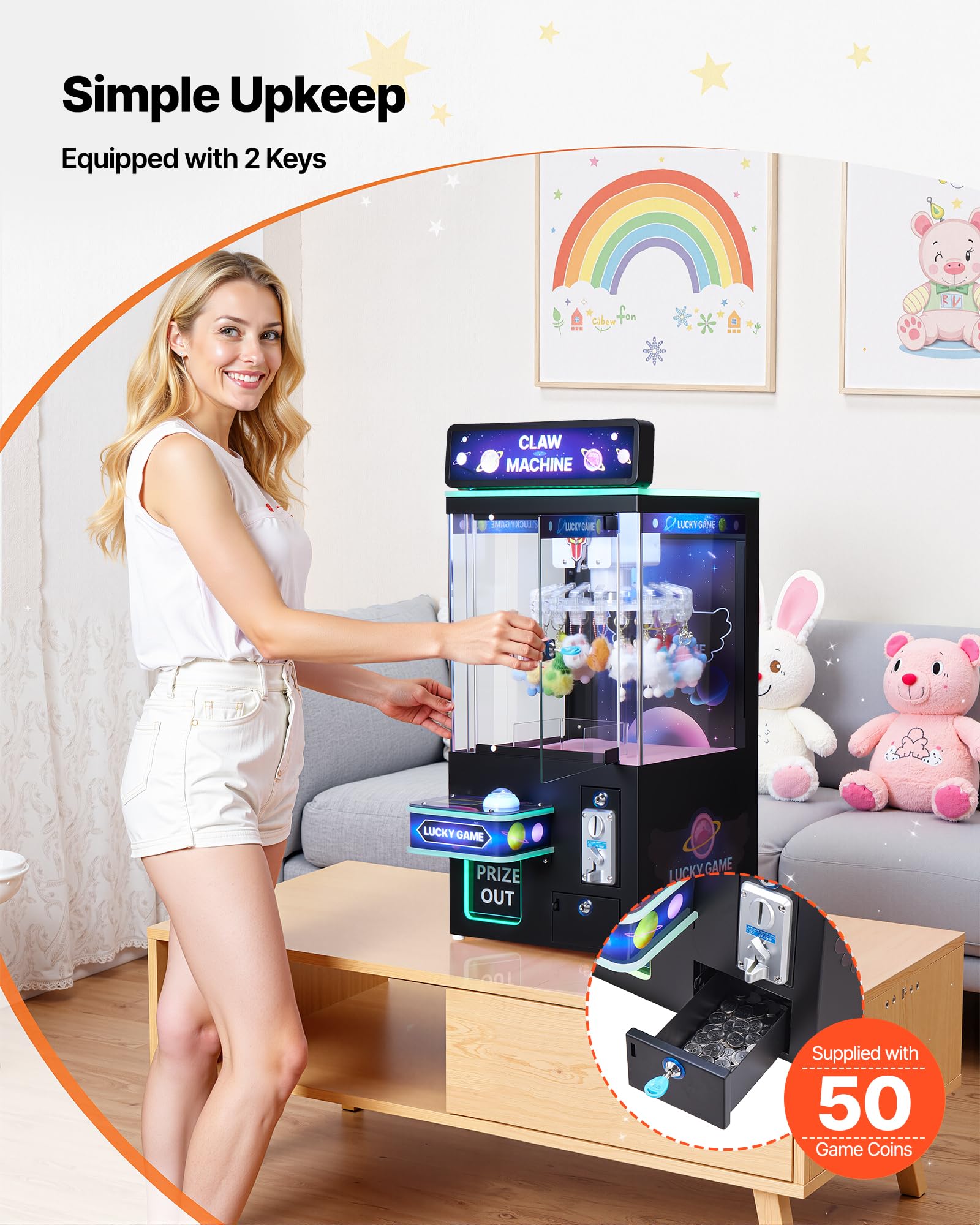 VEVOR Claw Crane Machine, Medium-Sized Arcade Game Machine with Claw + Grabber Double-Layer, Light & Sound, Toy Candy Grabber Prize Dispenser Vending Toy, for Commercial Home Cinema, Black Purple