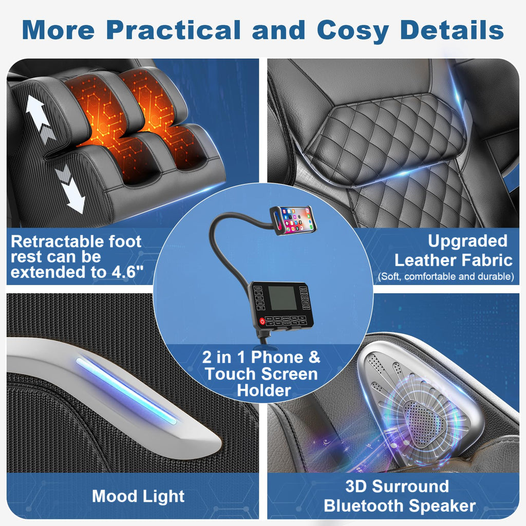 Massage Chair Full Body, Zero Gravity Massage Chair 2026 for Back Fatigue with 10 Fixed Rollers, Heating, Airbags, Phone Controller, Nightlights, Bluetooth Speaker for Living Room, Bedroom