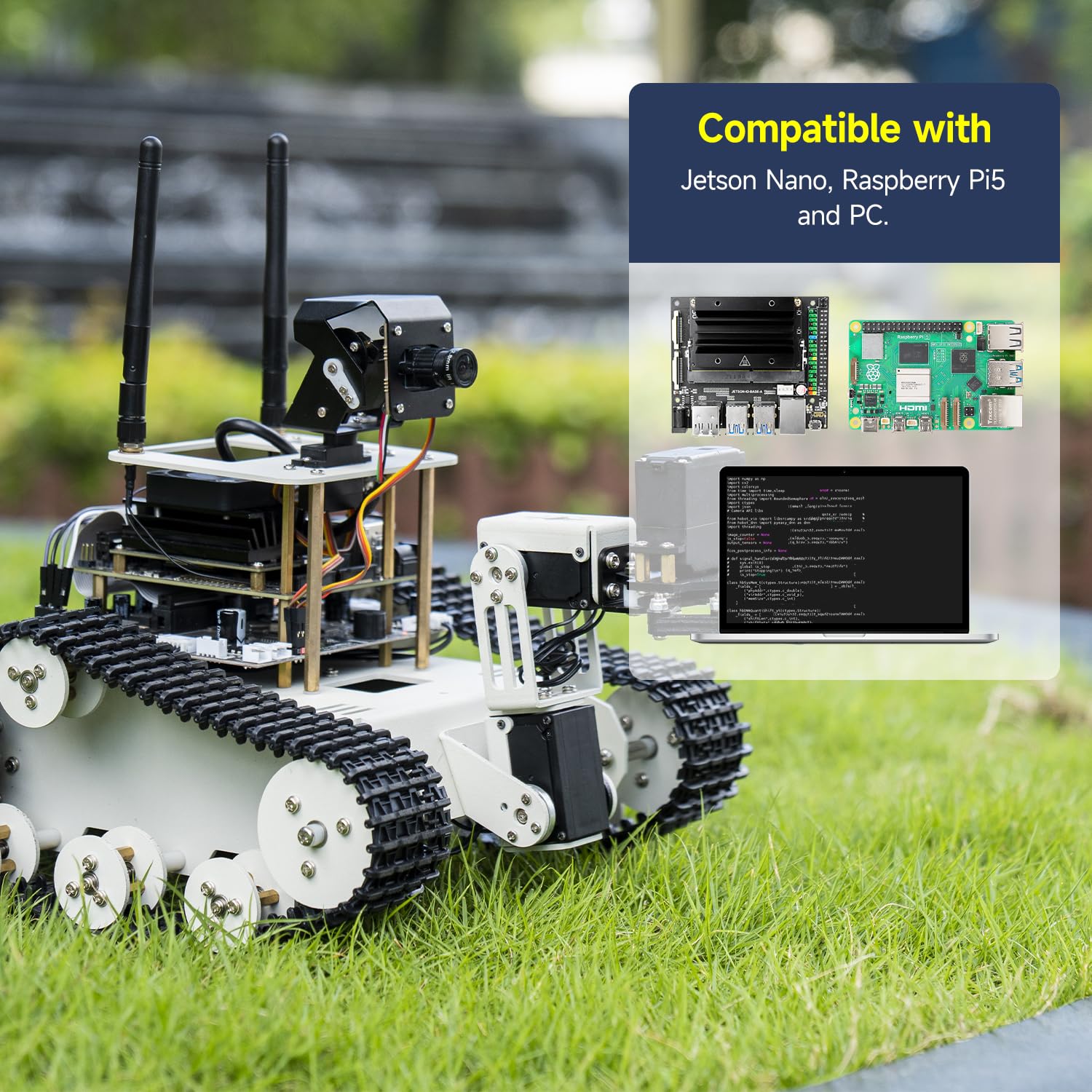 Yahboom DIY Programmable Project ROS Starter Tank Chassis Robot with AI Camera for Jetson Nano B01 Recognition Tracking OpenCV MediaPipe (Transbot-SE Without Nano)