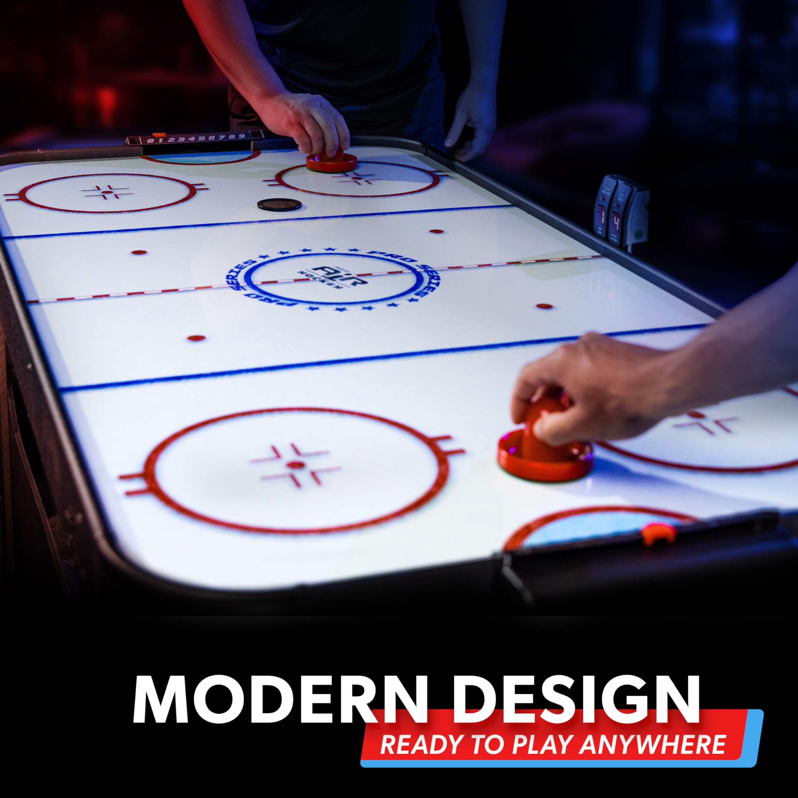 GoSports 48 Inch Air Hockey Arcade Table - Oak or Black - Includes 2 Pushers, 3 Pucks, AC Motor, and LED Scoreboard