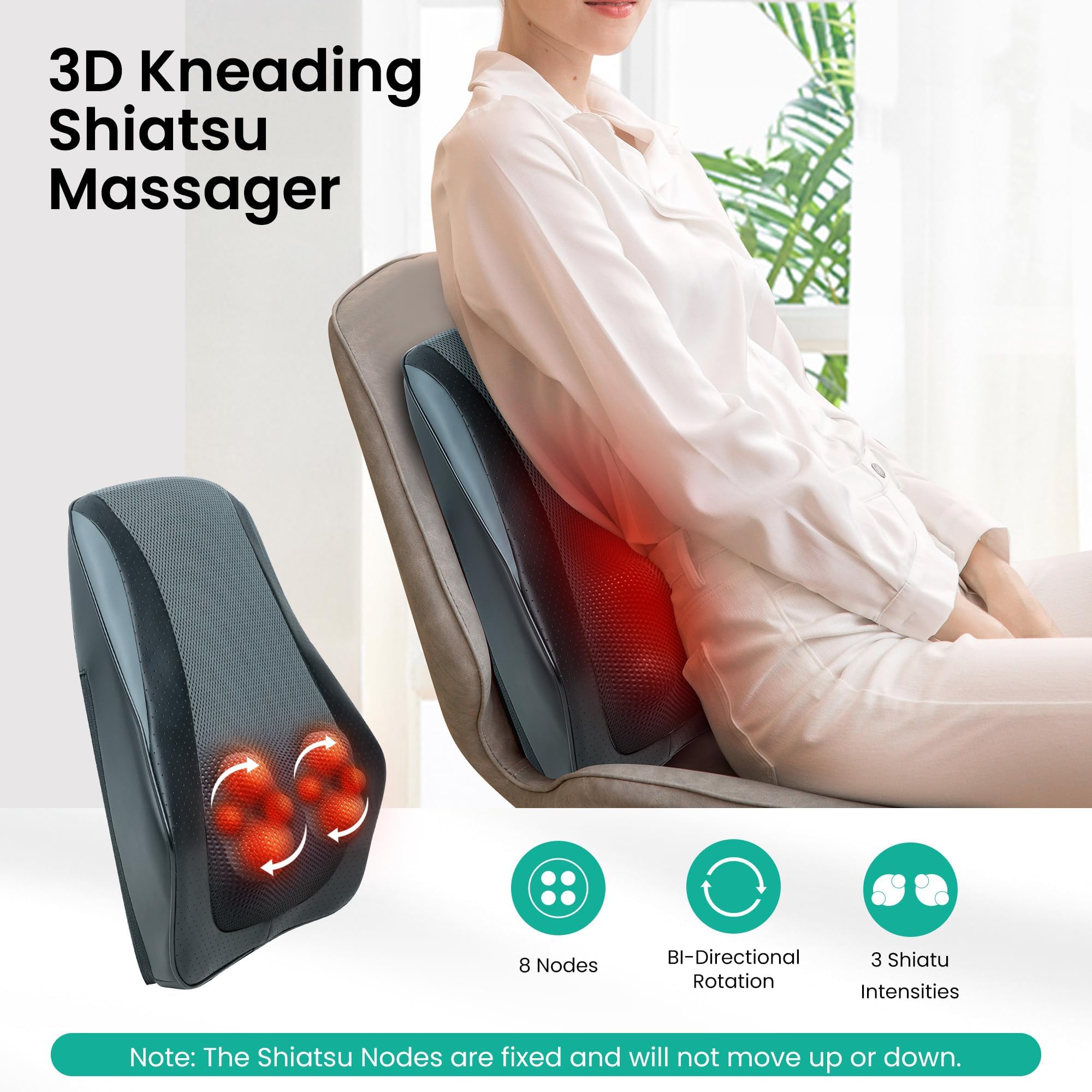 Snailax Shiatsu Back Massager for Back Pain Deep Tissue, Lower Back Neck Massager with Heat, 3D Kneading Back Massager for Chair, Massage Pillow as Gifts for Mom, Dad, Women