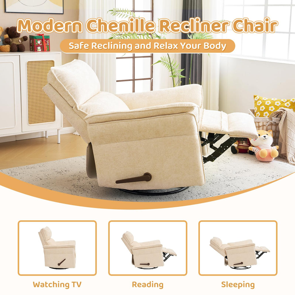 Oversized Rocking Chair Nursery with Massage and Heat, Glider Recliner Nursery Chair with Adjustable Headrest, Power Swivel Rocker Recliner Chair with USB Port, Dark Grey