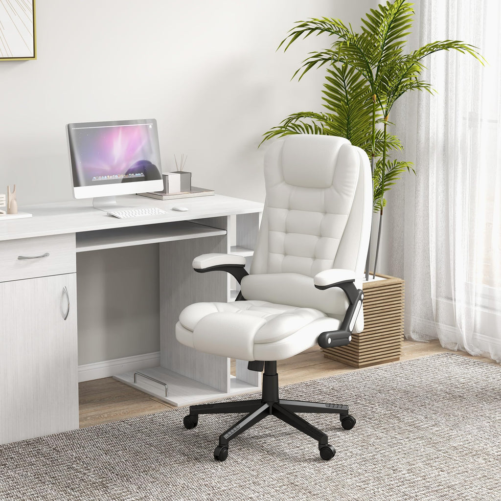 HOMCOM High Back Vibration Massage Office Chair with 6 Vibration Points, Heated Reclining PU Leather Computer Chair with Armrest and Remote, Brown