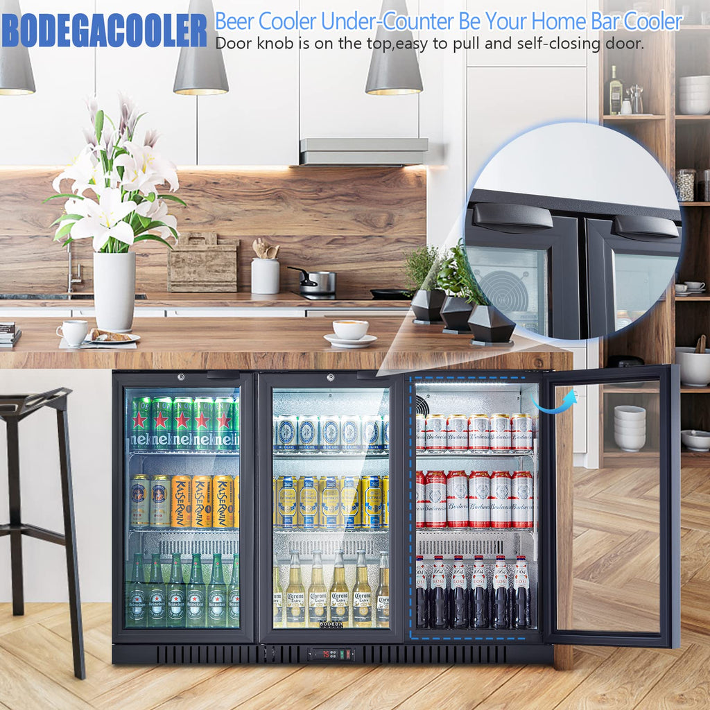 BODEGACOOLER Commercial Beverage Refrigerator with Glass Door,12.5 Cu.Ft Display Merchandiser Drink Refrigerator,Upright Commercial Bar Fridge,Display Drink Cooler,Soft LED Light,Romovable Shelves