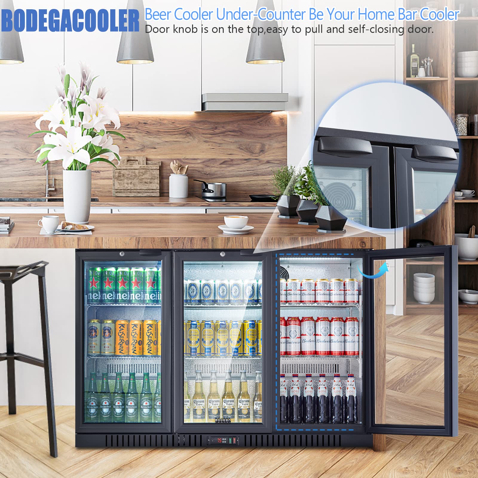 BODEGACOOLER Commercial Beverage Refrigerator with Glass Door,12.5 Cu.Ft Display Merchandiser Drink Refrigerator,Upright Commercial Bar Fridge,Display Drink Cooler,Soft LED Light,Romovable Shelves