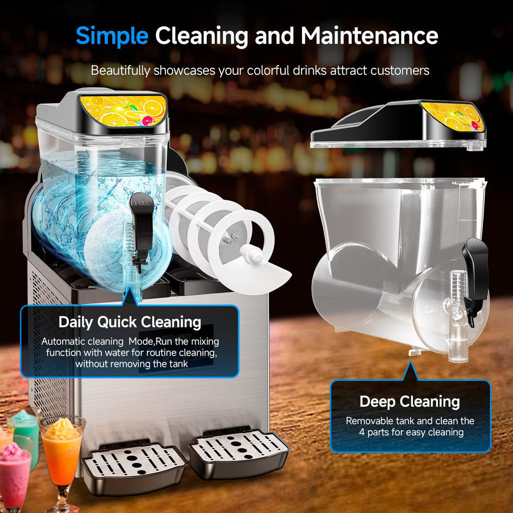 Slushy Machine,15L x2 Double Tanks Comercial Margarita &Slushie Machine,120+ Cups 1000W 110V Electric Large Daiquiri Machine with Self-cleaning Mode,for Home Party Restaurants Cafe Bars