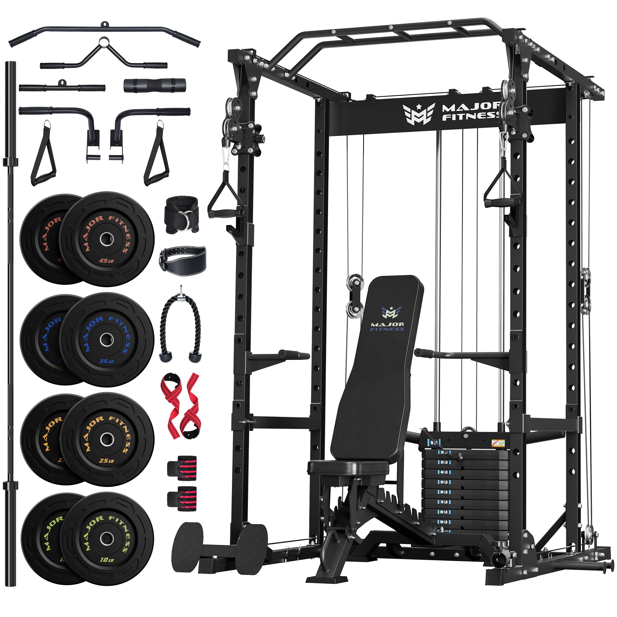 MAJOR FITNESS Drone1 Power Cage - Multi-Function Power Rack for Home Gym, Squat Rack, Cable Crossover System, for Strength Training