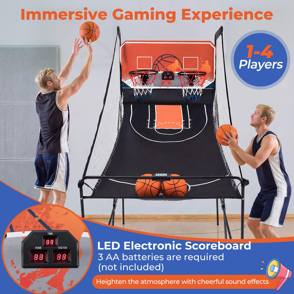 Goplus Foldable Dual Shot Basketball Arcade Game, Electronic Basketball Hoop w/LCD Scoreboard, 8 Game Modes, 4 Balls, Indoor Outdoor Basketball Game Machine for Adults (Green)