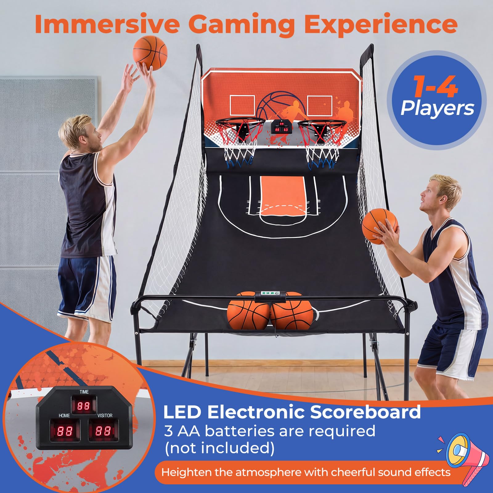 Goplus Foldable Dual Shot Basketball Arcade Game, Electronic Basketball Hoop w/LCD Scoreboard, 8 Game Modes, 4 Balls, Indoor Outdoor Basketball Game Machine for Adults (Green)