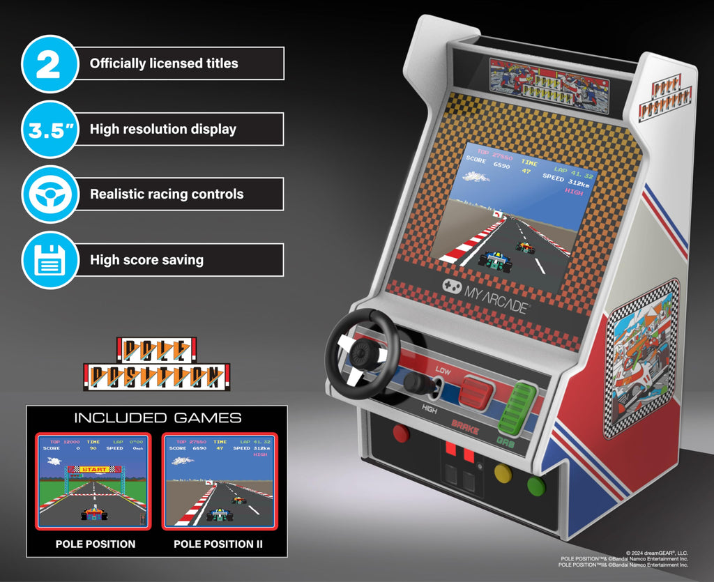 My Arcade Pole Position Racing Player: Handheld Game for Kids and Adults, 2 Games, Real Racing Controls, Portable Gaming, 3.5 inch Screen