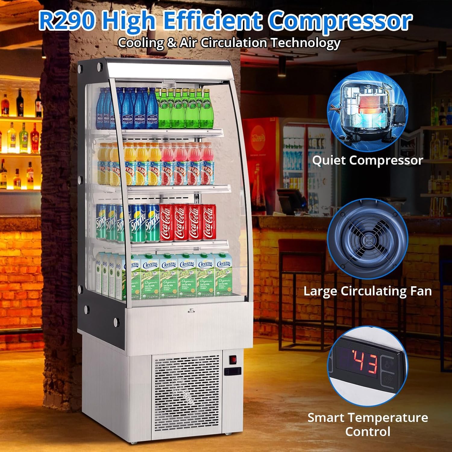 Commercial Display Refrigerator, 3.5 cu. ft./98 Liter Countertop Refrigerated Cake Display Cabinet, Refrigerator with Adjustable Shelves and Digital Controls, LED Display, For Cafes, Bakeries, White