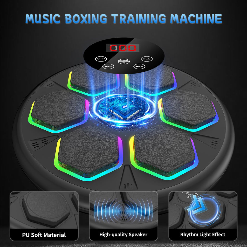 GAINO Music Boxing Machine, Smart Bluetooth Boxing Machine for Adults & Kids with 2 Boxing Gloves, 12 Modes/Speeds, Wall Mounted Music Boxing Workout Equipment for Home Office Gym(Black)