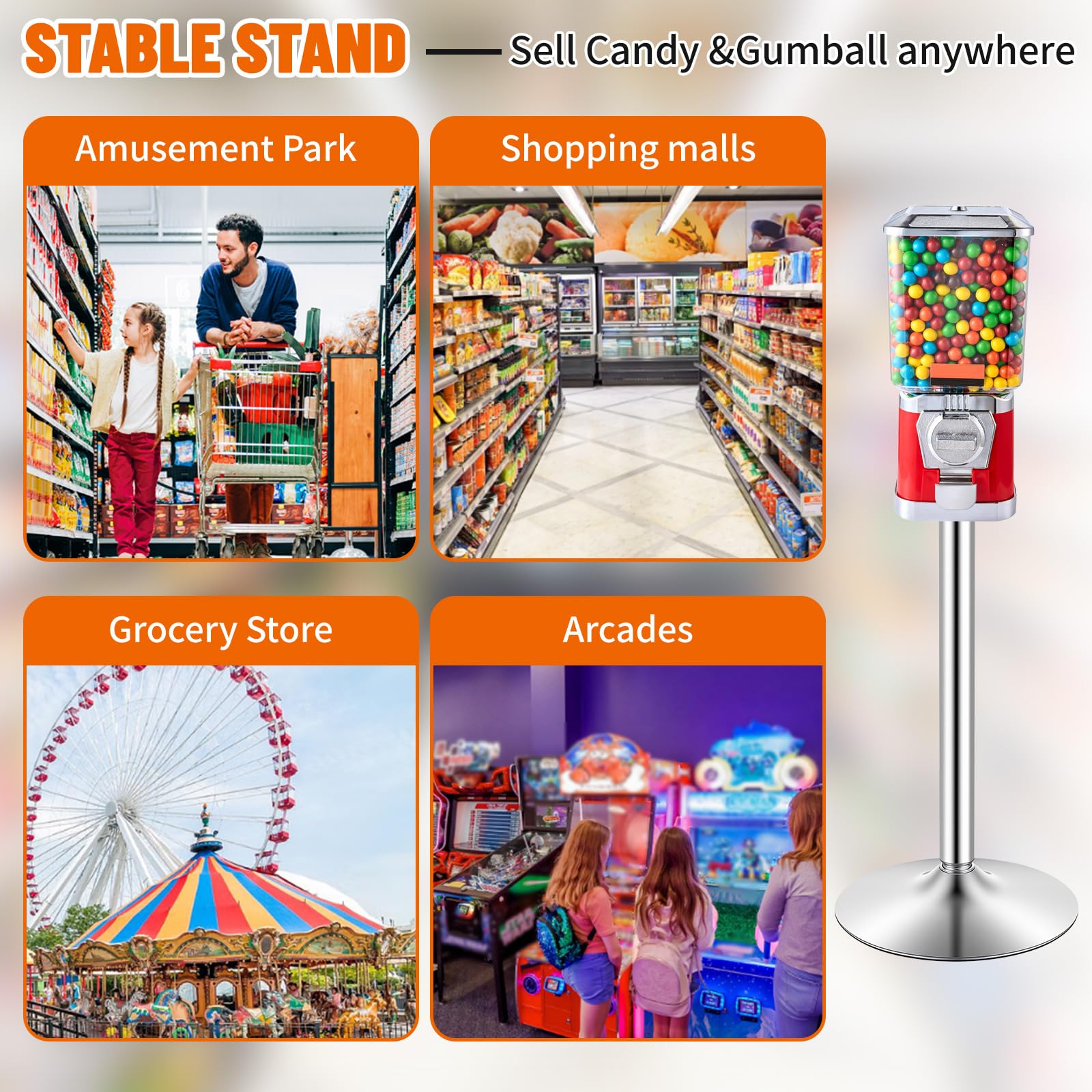 Maxdot Double Metal Stand for Gumball Machine Candy Popcorn Vending Specially Made for 2 Small Candy Machines Cast Iron 28” Tall with 18” Round Base Replacement Part, Black Only The Stand