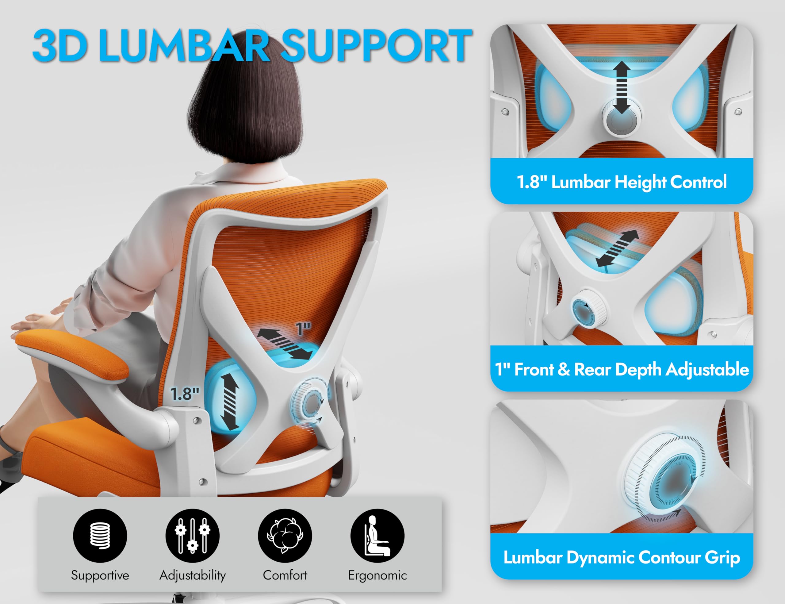 Ergalithic Ergonomic Office Chair - X-Shaped Computer Desk Chairs Comfy, Mesh High-Back Gaming Chair with Adjustable Lumbar Support, Executive Task Chair for Adults, Comfortable for Long Hours