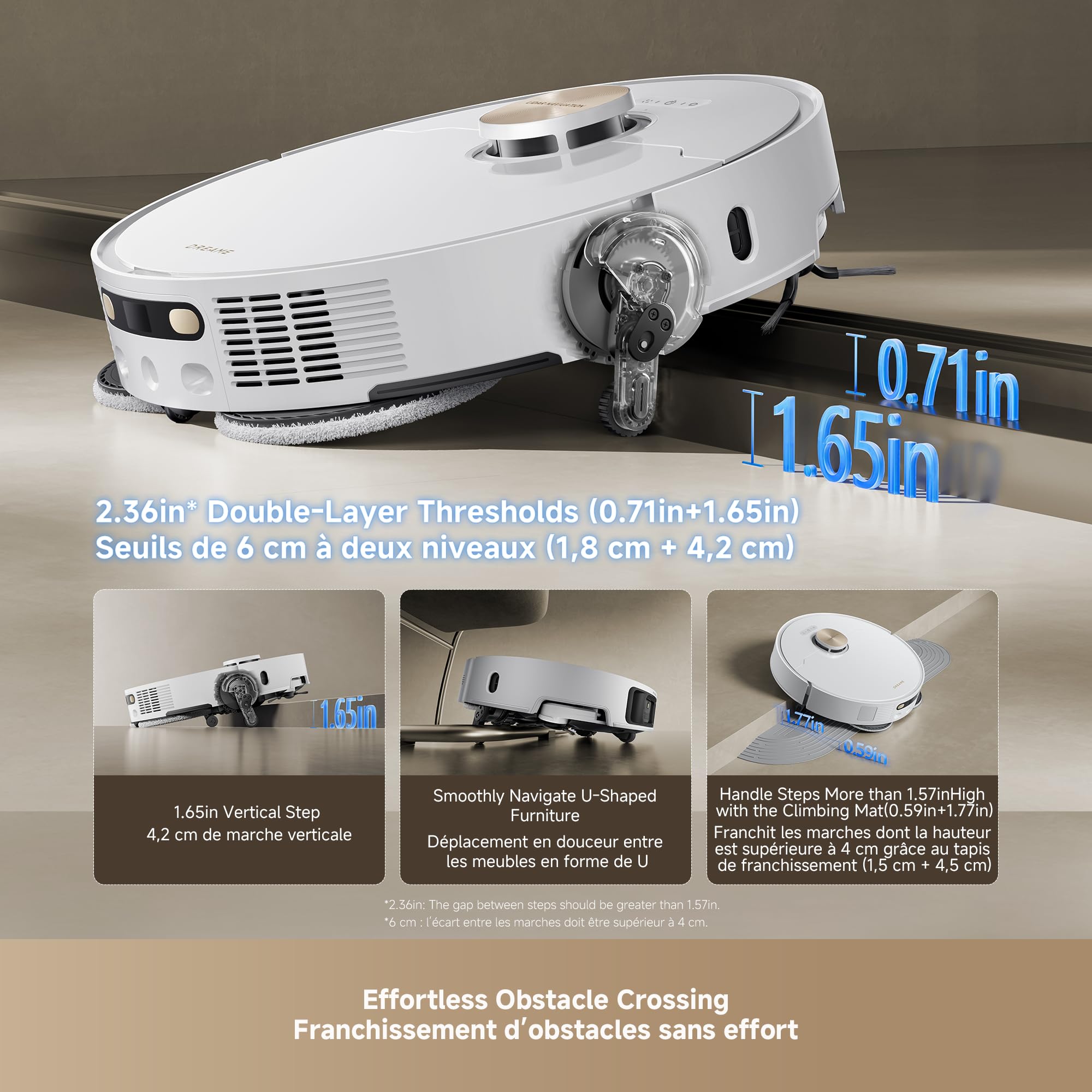 DREAME L60 Ultra Robot Vacuum and Mop, 35,000Pa Suction, Detangling Brush, AI-Enhanced 3D ToF Vision, 100℃ Mop Self-Cleaning, 280+ Object Types, Extendable Side Brush and Mop, White
