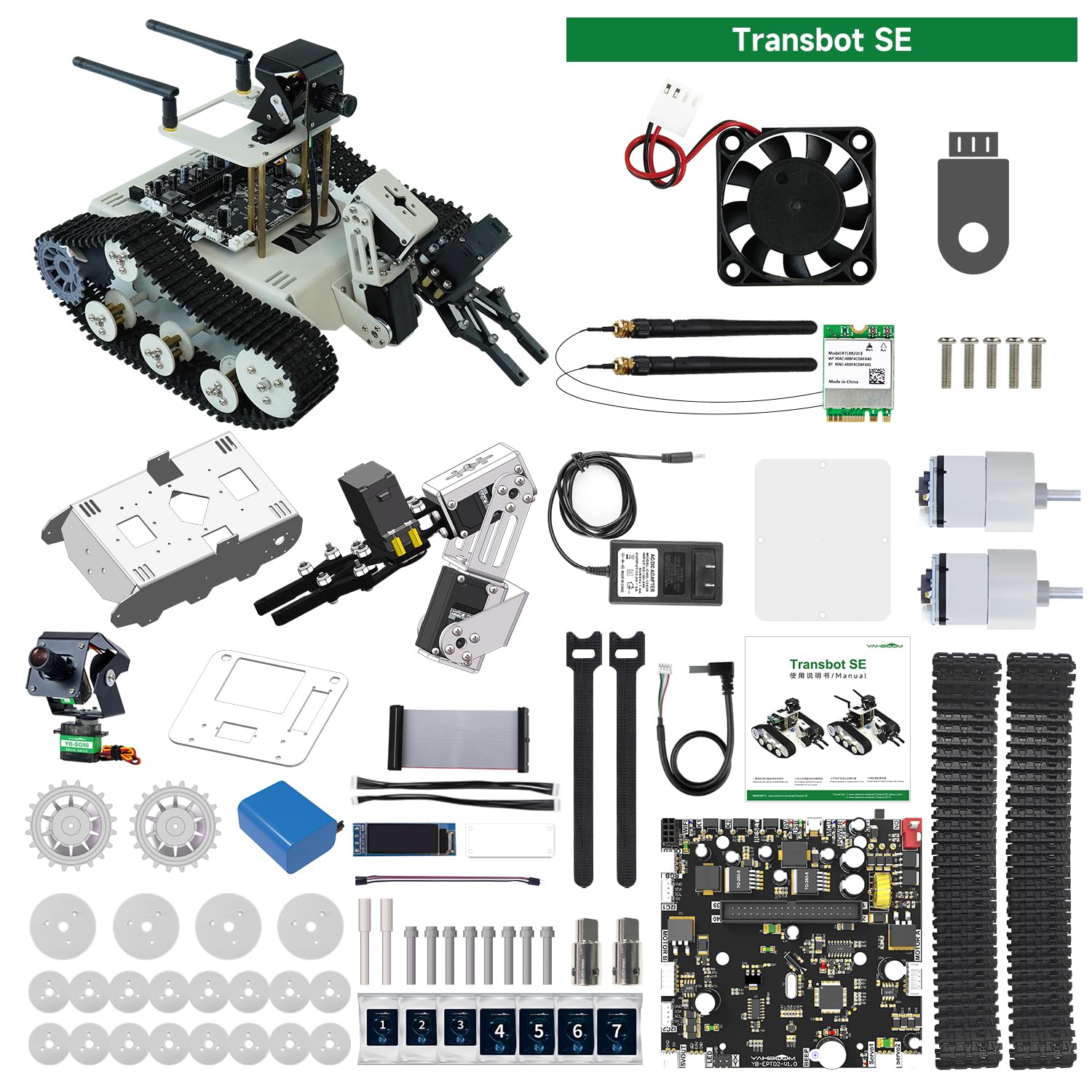 Yahboom DIY Programmable Project ROS Starter Tank Chassis Robot with AI Camera for Jetson Nano B01 Recognition Tracking OpenCV MediaPipe (Transbot-SE Without Nano)