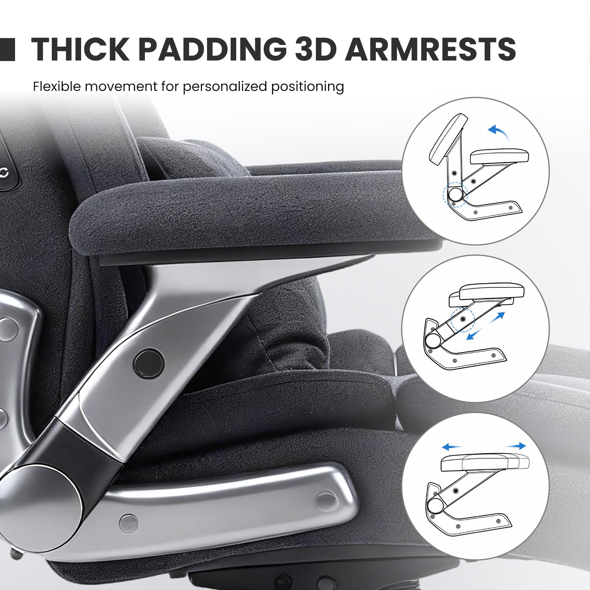 750lbs Heavy Duty Desk Chair with 3D Kneading Massage, Big and Tall Office Chairs with Ergonomic Support, 3D Armrests, 5 Quiet Dual Rubber Wheel, Thick Pocket Spring Cushion(Black, PU)