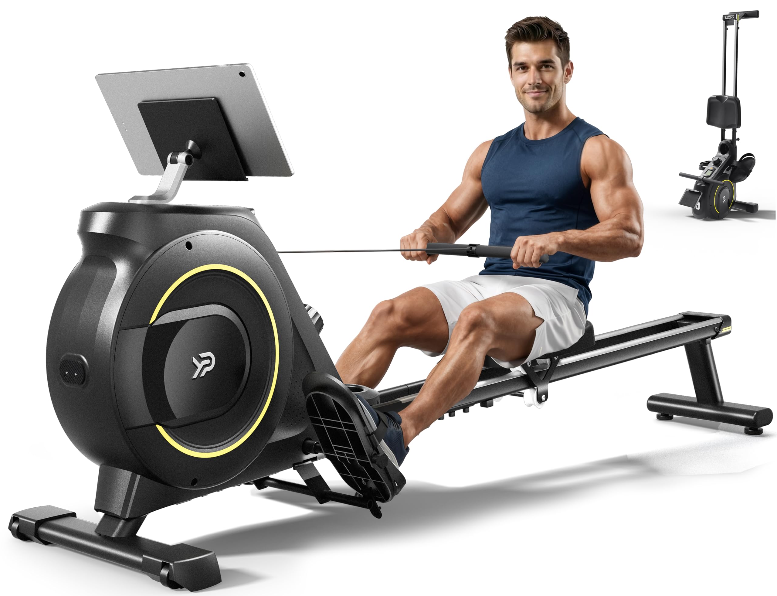 Rowing Machine for Home, 350 LB Capacity, 16-Level Silent Resistance, Magnetic Rowing Machines for Home Foldable, Full-Body Workout Compact Rowing Machine for Cardio & Strength with APP Support