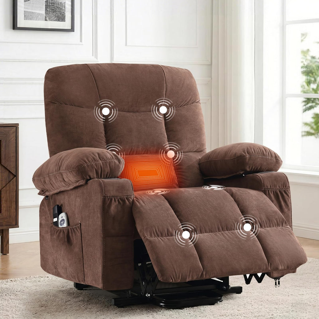 Power Lift Recliner Chair for Elderly with Massage and Heat, Comfortable Electric Power Reclining Chair with Side Pockets,2 Cup Holders and USB Charging Port for Living Room (Grey)