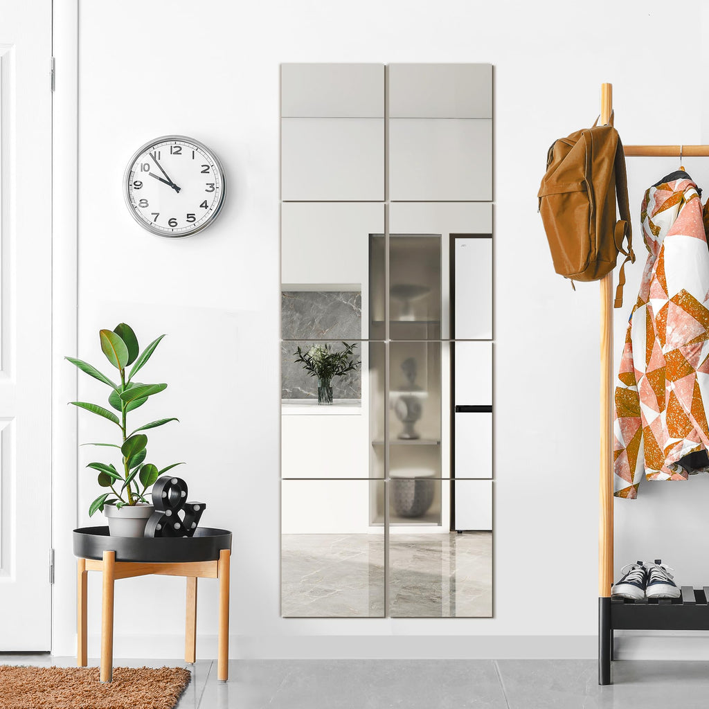 TRAHOME Wall Mirror Tiles, 16"x12"x12PCS Full Length Home Gym Mirror for Garage, Bedroom, Living Room, Over The Door