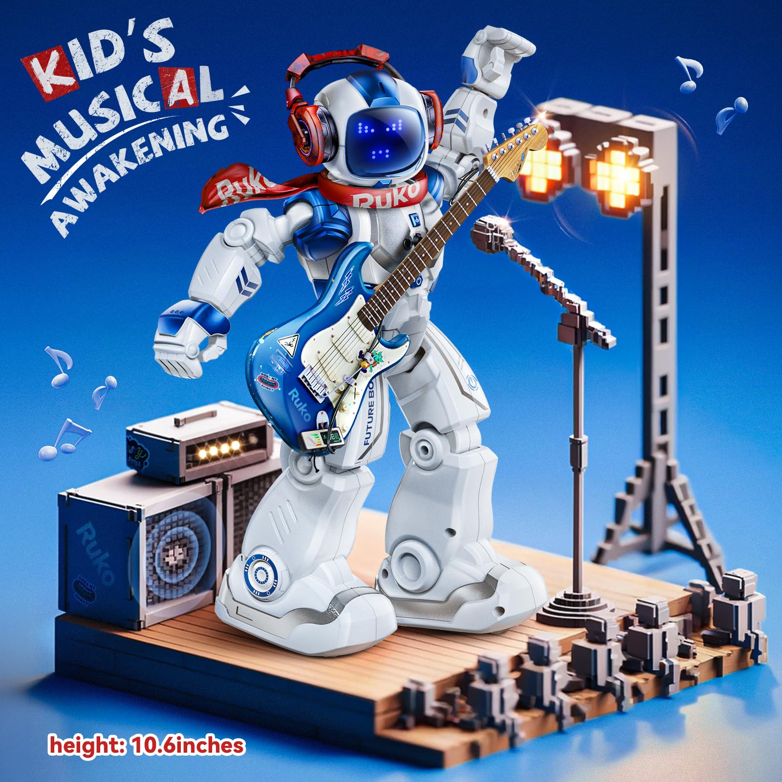 Ruko 6088 Robot Toys for kids, Programmable Remote Gesture Sensing & APP Control, Interactive LED Face, Dancing Singing Rechargeable Smart Robot, Birthday Present for Age 3-6 Year Old Boys Girls, Blue