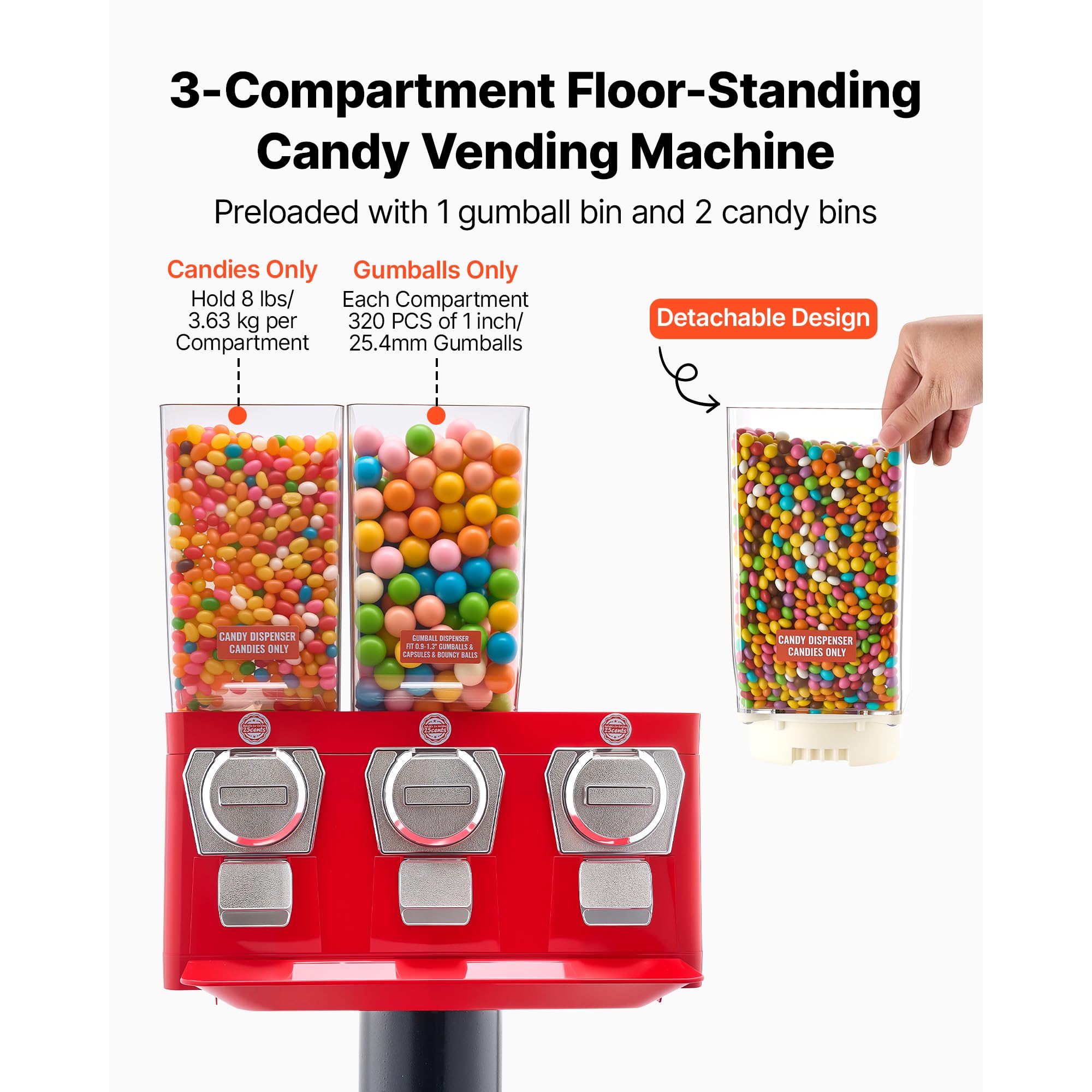 VEVOR Commercial Vending Machine, Four Compartment Rotatable Gumball and Candy Dispenser, Adjustable Height Coin Operated Candy Bank with Iron Stand, for Business Toy Capsules Bouncy Balls Nut, Blue