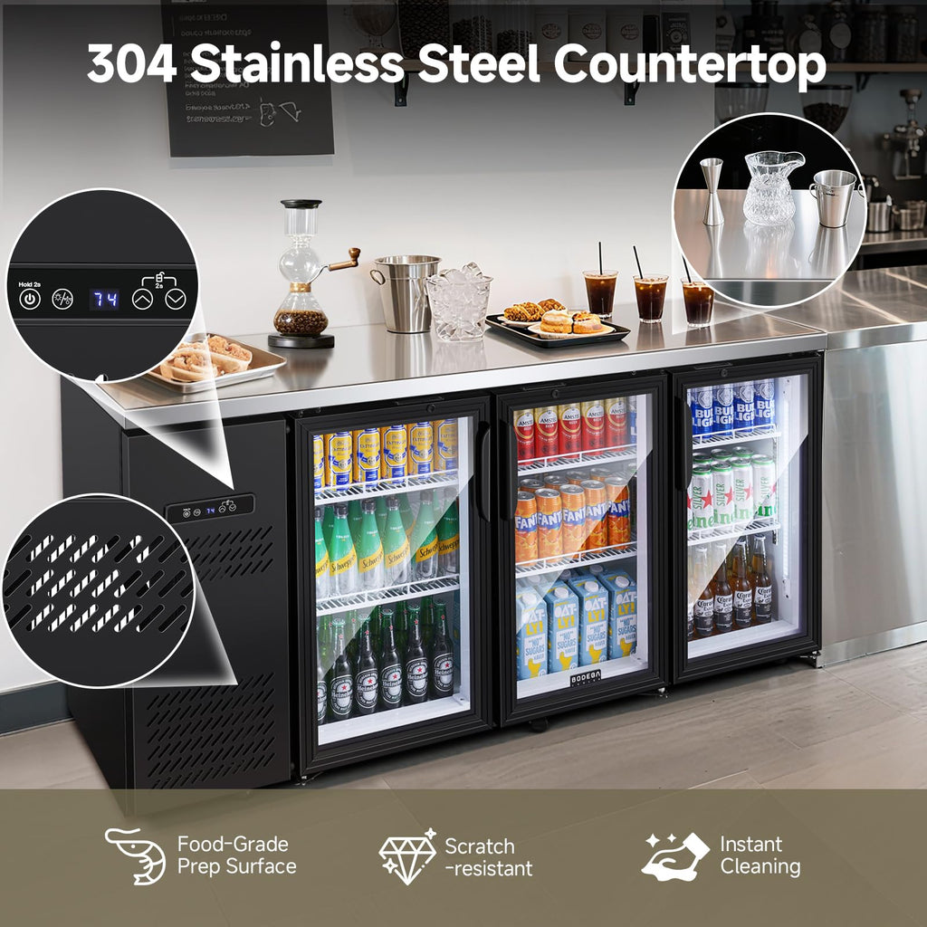 BODEGACOOLER Commercial Beverage Refrigerator with Glass Door,12.5 Cu.Ft Display Merchandiser Drink Refrigerator,Upright Commercial Bar Fridge,Display Drink Cooler,Soft LED Light,Romovable Shelves