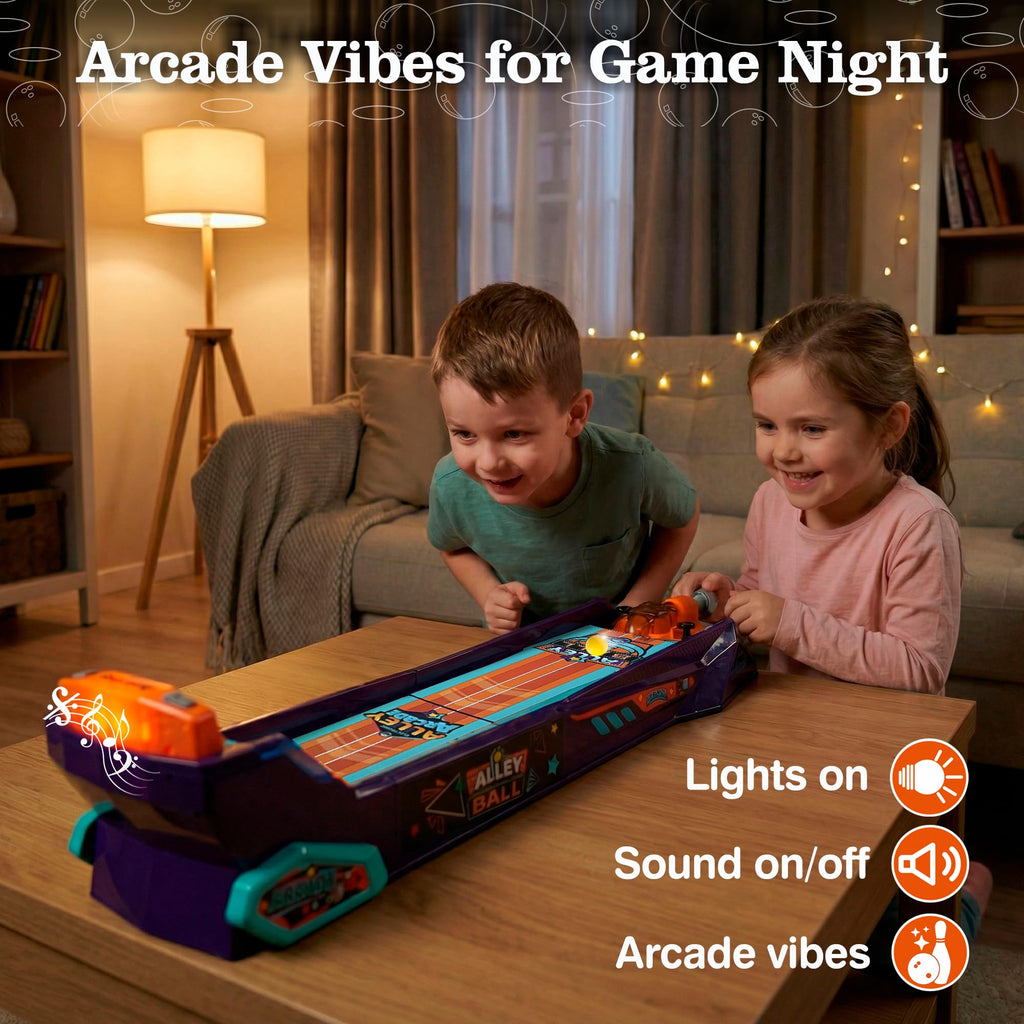 Bowling Game — Electronic Tabletop Arcade Game with LCD Auto Scoring, Lights & Sound, Spring-Loaded Launcher & 1-2 Player Modes — Mini Bowling Set for Kids