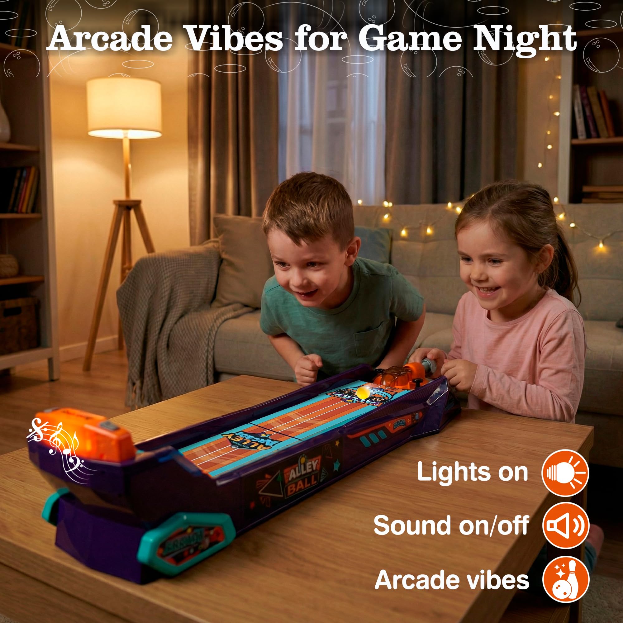 Bowling Game — Electronic Tabletop Arcade Game with LCD Auto Scoring, Lights & Sound, Spring-Loaded Launcher & 1-2 Player Modes — Mini Bowling Set for Kids