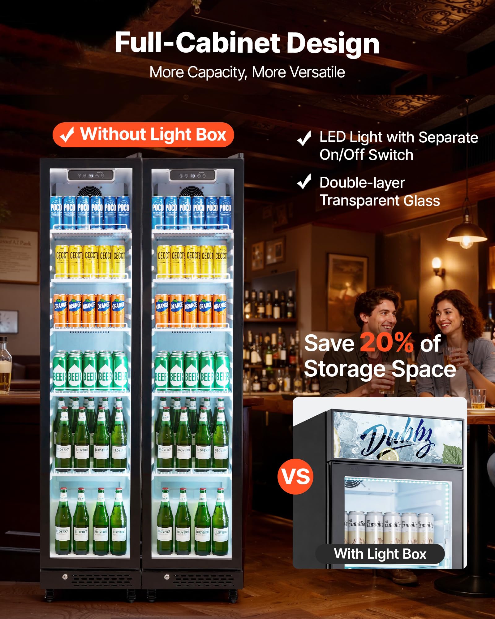 VEVOR Commercial Merchandiser Refrigerator, 6.9 Cu.Ft / 195L Glass Door Display Refrigerator, Upright Beverage Cooler Fridge with 4 Adjustable Shelves, Soft LED Light & Casters for Homes Shops Bars