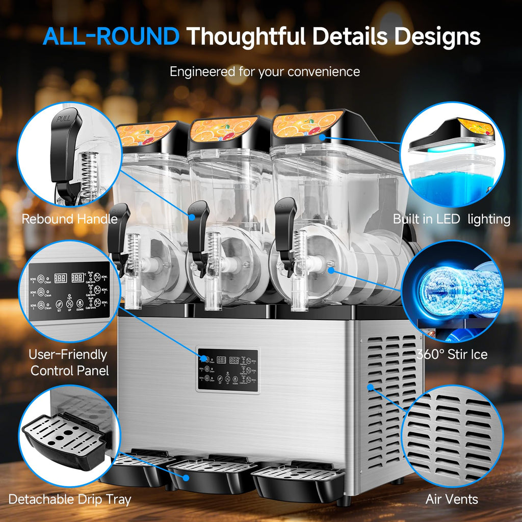 Slushy Machine,15L x2 Double Tanks Comercial Margarita &Slushie Machine,120+ Cups 1000W 110V Electric Large Daiquiri Machine with Self-cleaning Mode,for Home Party Restaurants Cafe Bars
