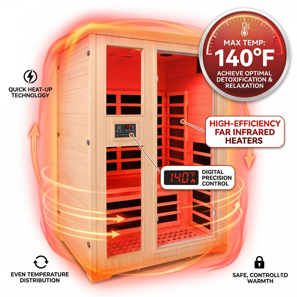 1350W Far Infrared Home Sauna, Energy-Efficient Fast-Heating Indoor Sauna Room with Bluetooth & 7-Color Therapy, Canadian Hemlock Wood, Modular Design - Ideal for Home Gym, Family Relaxation