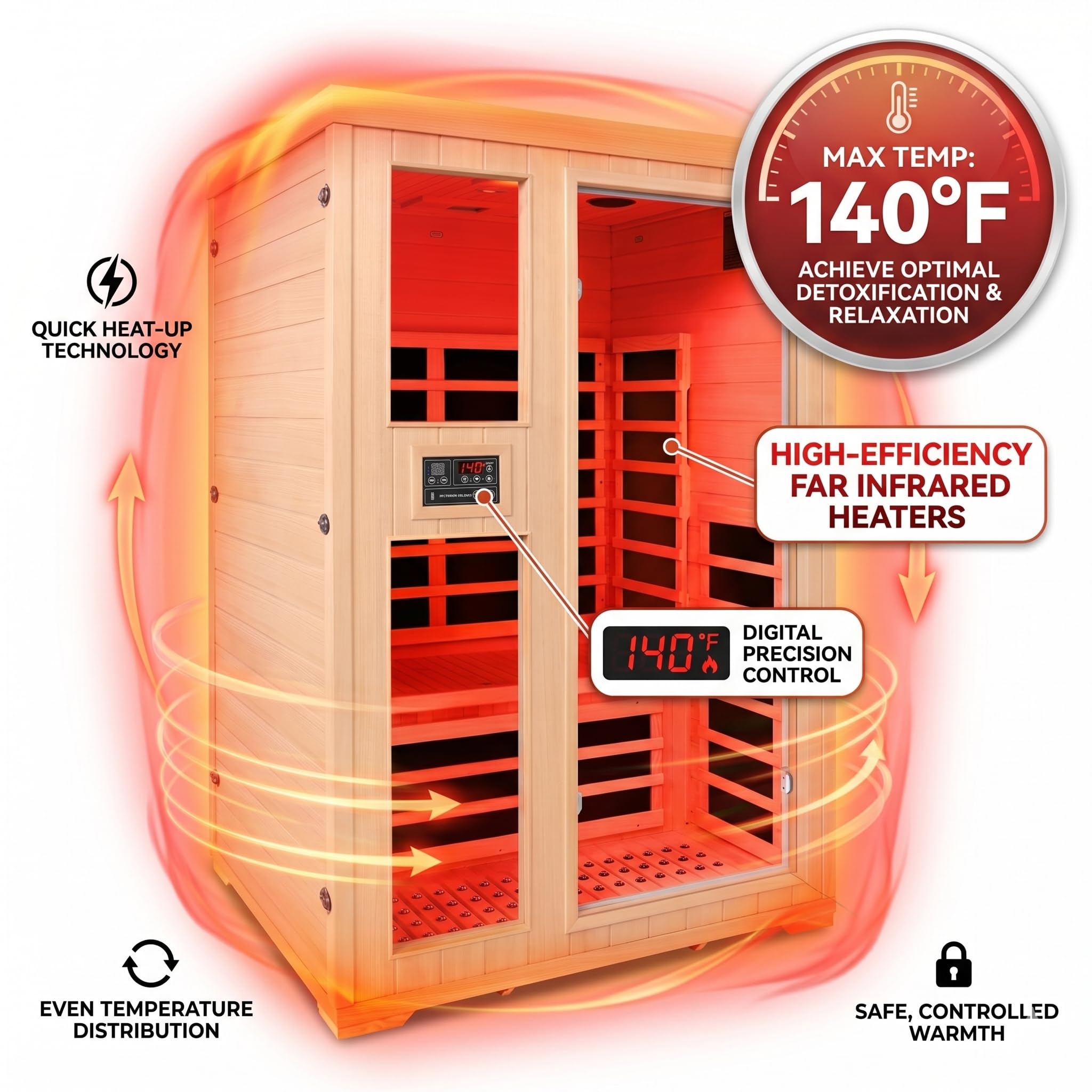 1350W Far Infrared Home Sauna, Energy-Efficient Fast-Heating Indoor Sauna Room with Bluetooth & 7-Color Therapy, Canadian Hemlock Wood, Modular Design - Ideal for Home Gym, Family Relaxation