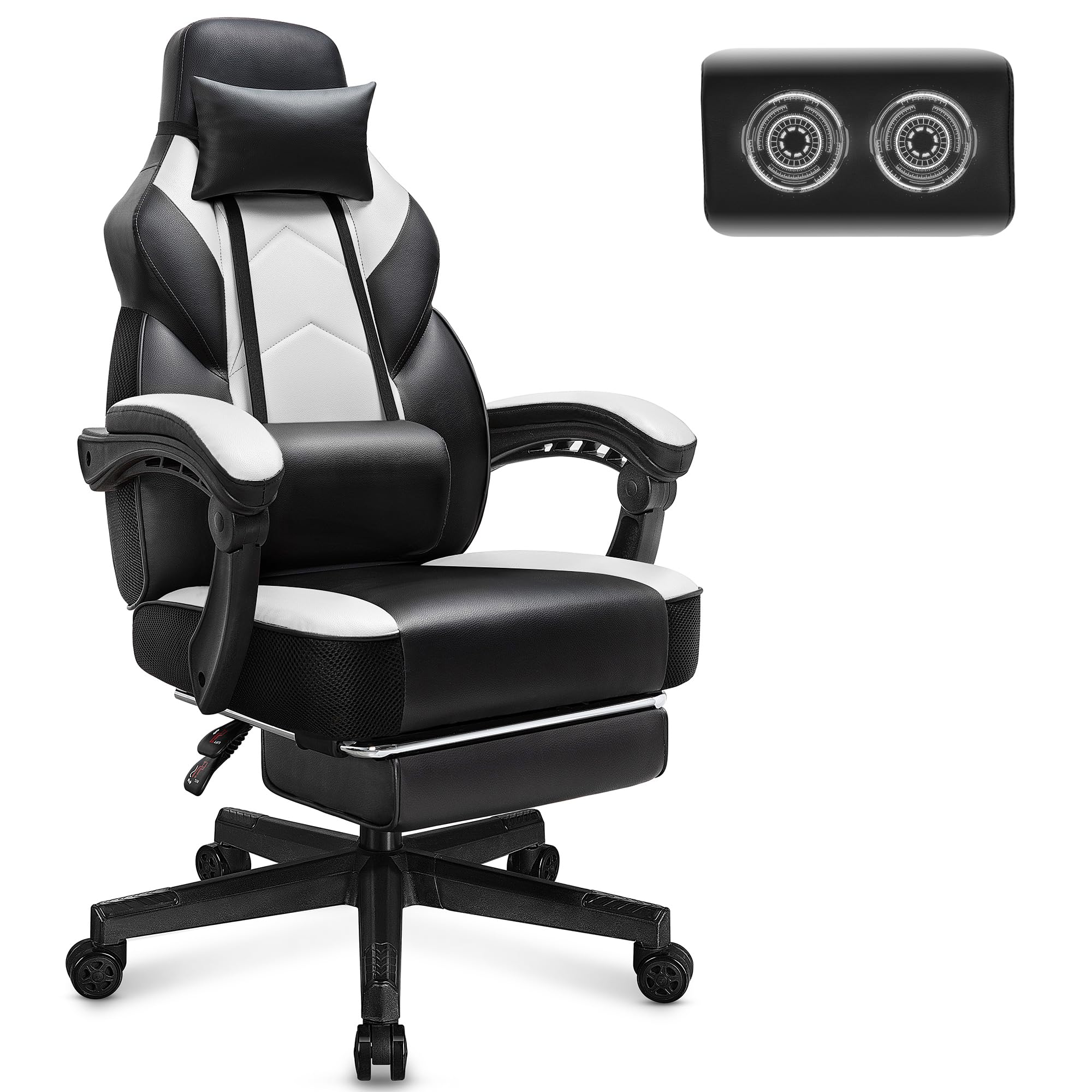Gaming Chair for Adult, Computer Chair with Footrest Video Game Chair Big and Tall Gaming Chair with Massage Lumbar Support, Adjustable Height and 360° Swivel Seat(Grey)