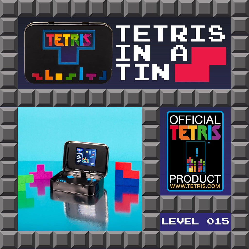 Tetris Arcade in a Tin: Retro Handheld Tetris Game. Portable Tetris Gift for Kids and Adults! Includes Original Sounds, 2.4” Screen. Full Color 8-bit Game. Officially Licensed Tetris Merchandise.