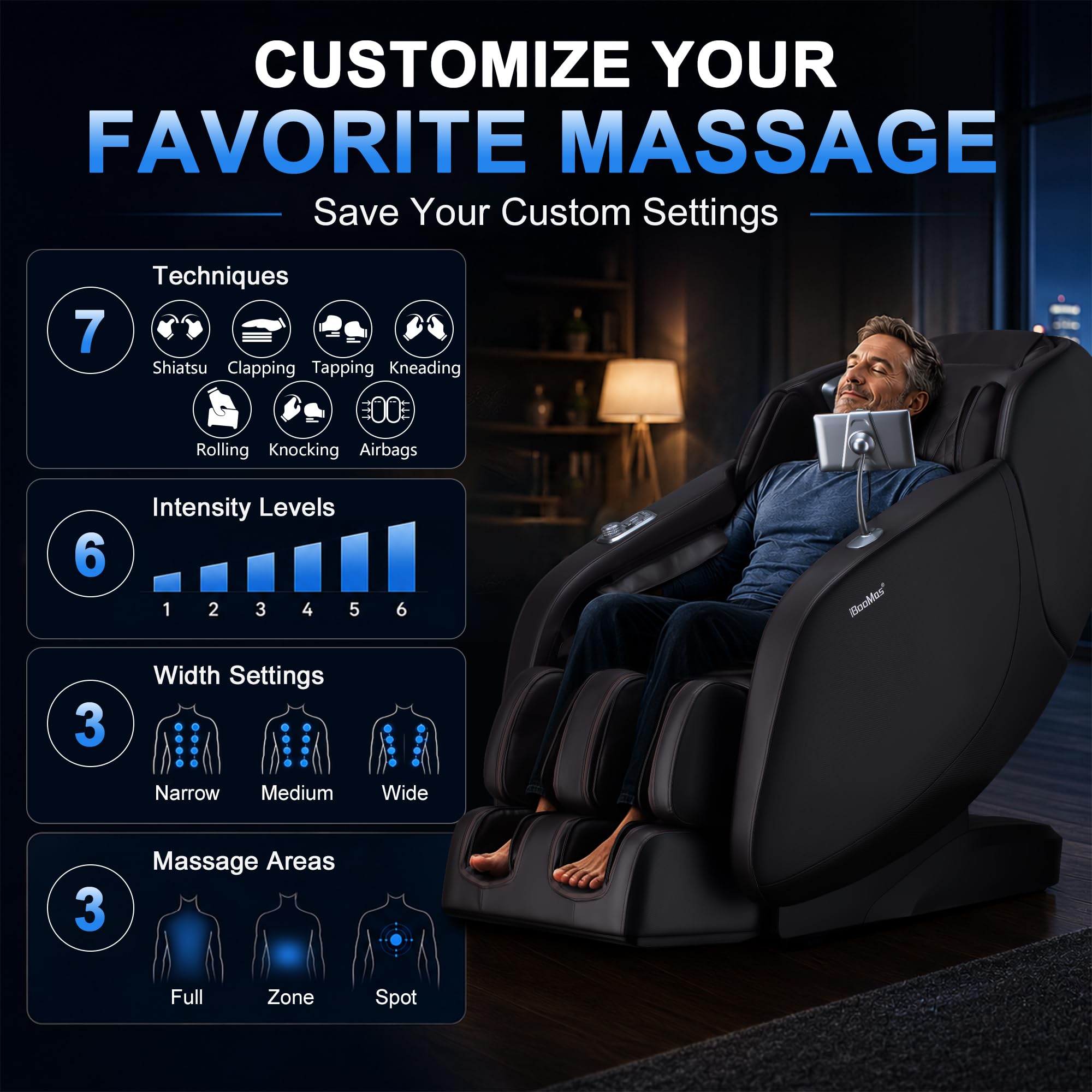 iBooMas 2026 Massage Chair Full Body, 5 Heating Zones for Daily Pain Relief, Zero Gravity 54'' SL-Track, Body Scan, 18 Auto & Manual Modes, Foot Roller, Thai Stretch, Airbags (Black & Brown)