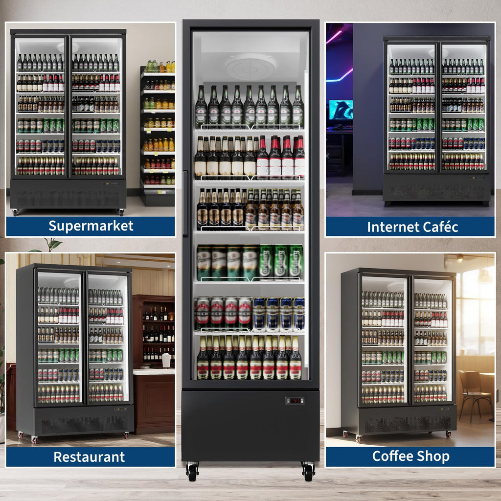 IDEALHOUSE Commercial Refrigerator, Commercial Merchandiser 26.8 Cu Ft Refrigerator, Refrigerator with 2 Glass Door and LED Light, Large Business Cooler for Home Restaurant Grocery Stores